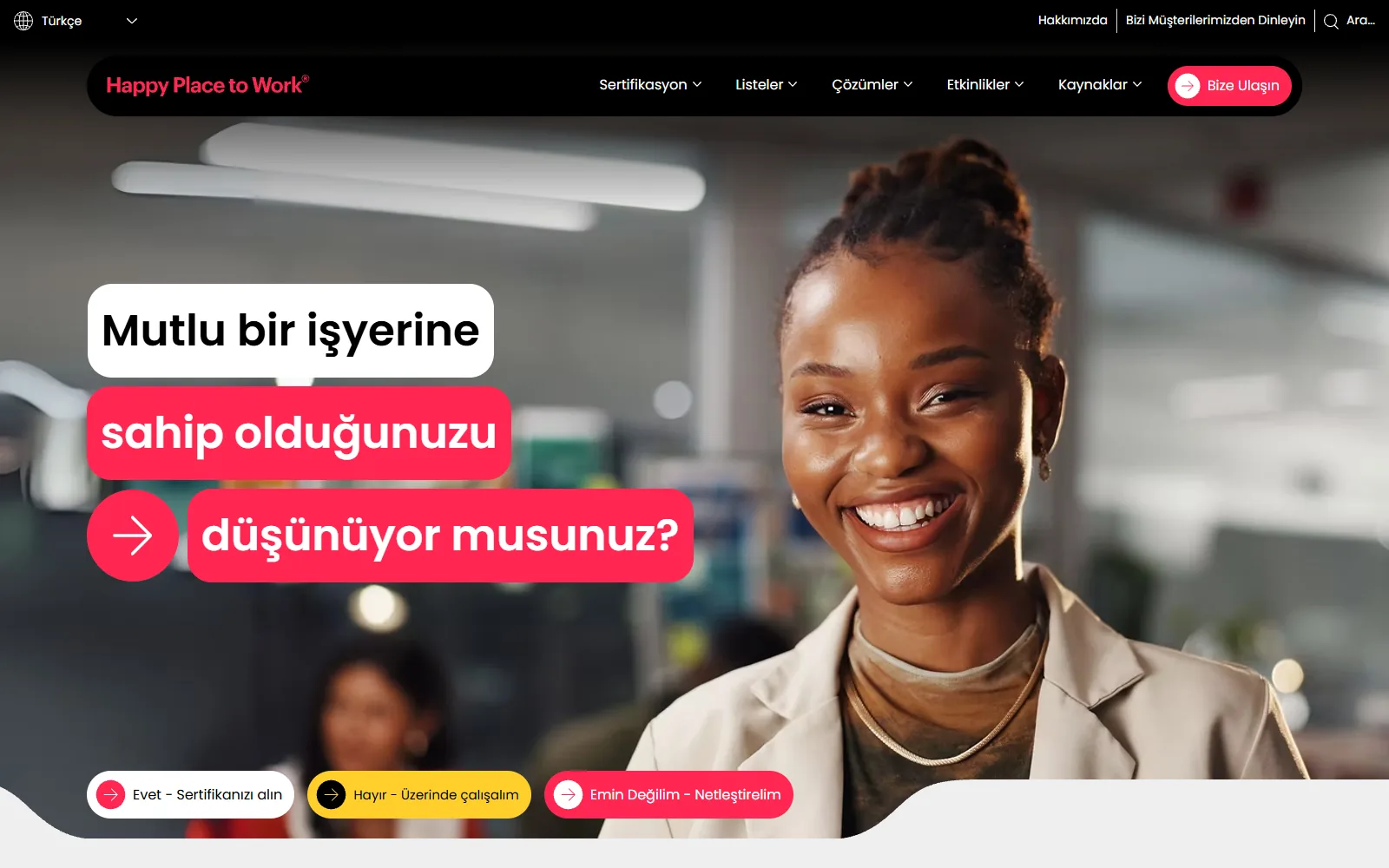 Happy Place to Work web sitesi ana sayfası