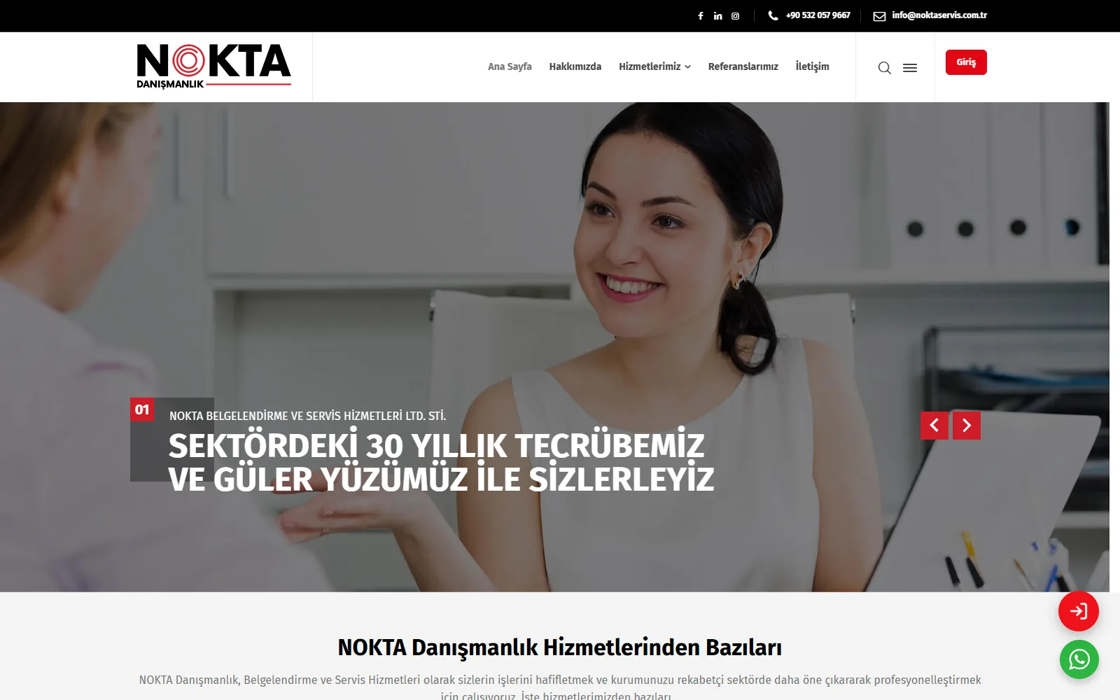Nokta Servis web sitesi ana sayfası