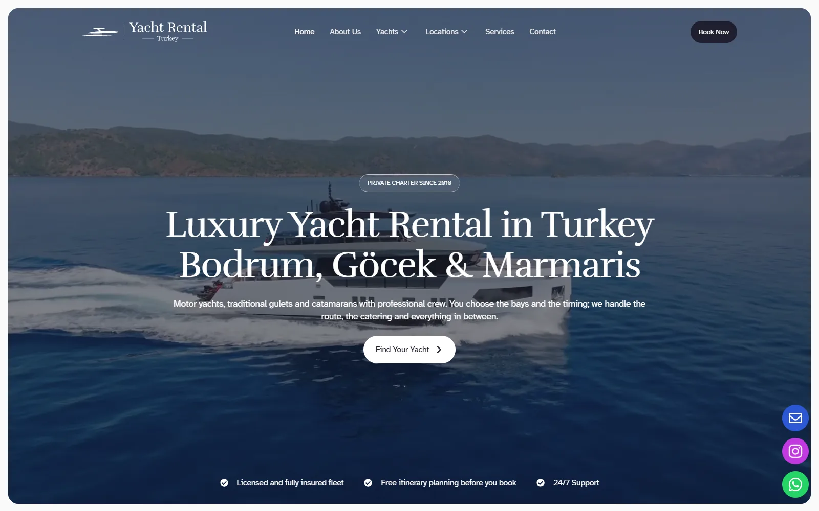 Yacht Rental in Turkey web sitesi ekran görüntüsü
